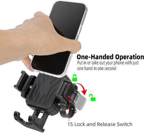 Motorcycle & Bike Phone Holder Mount with Vibration Dampener [Camera Friendly] [1-Second Lock & Release] [Aluminum Alloy Handlebar Clamp Base] for iPhone 17/16/15 Series, 4.7-7" Smartphones in Kuwait