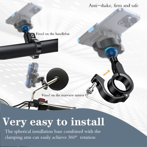 Aluminum Handlebar Base Mount with 17mm Ball Head Adapter for Round Rail Diameter 0.5"/0.67"/0.87"/1"/1.26", Compatible with RAM Mounts 17mm/0.67" Socket Arms in Kuwait