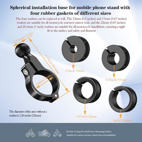 Aluminum Handlebar Base Mount with 17mm Ball Head Adapter for Round Rail Diameter 0.5"/0.67"/0.87"/1"/1.26", Compatible with RAM Mounts 17mm/0.67" Socket Arms in Kuwait