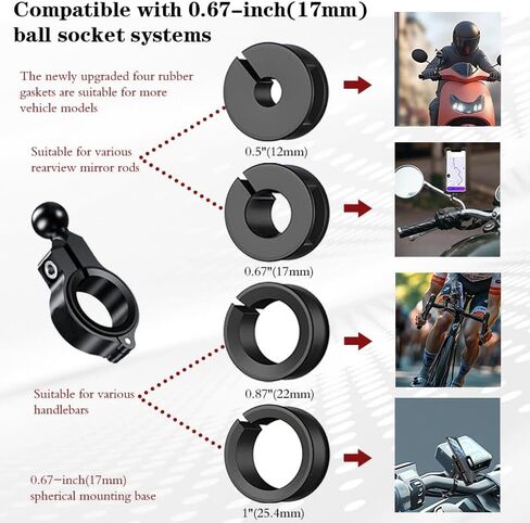 Aluminum Handlebar Base Mount with 17mm Ball Head Adapter for Round Rail Diameter 0.5"/0.67"/0.87"/1"/1.26", Compatible with RAM Mounts 17mm/0.67" Socket Arms in Kuwait