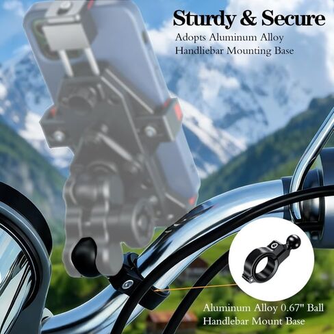 Aluminum Handlebar Base Mount with 17mm Ball Head Adapter for Round Rail Diameter 0.5"/0.67"/0.87"/1"/1.26", Compatible with RAM Mounts 17mm/0.67" Socket Arms in Kuwait