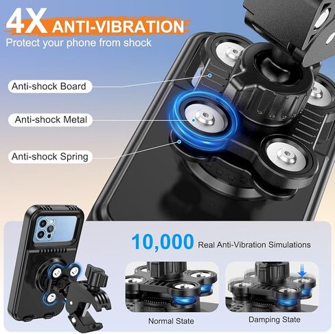 HUANLANG Motorcycle Phone Mount Anti Vibration, Waterproof Bike Phone Mount for Bicycles, Scooters, ATVs,[Dual Vibration Dampener][Upgraded Handlebar Clip] Motorcycle Phone Holder for 4-7" Cell Phones in Kuwait