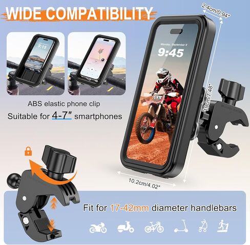 HUANLANG Motorcycle Phone Mount Anti Vibration, Waterproof Bike Phone Mount for Bicycles, Scooters, ATVs,[Dual Vibration Dampener][Upgraded Handlebar Clip] Motorcycle Phone Holder for 4-7" Cell Phones in Kuwait