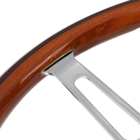 Auto Dynasty 15 Inches Wood Grain Grip Vintage Steering Wheel 2 Inches Deep Dish Stainless Steel Spoke w/Horn Button in Kuwait