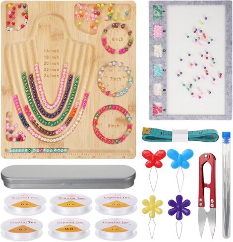 libfrnt Bead Design Board Set with Beading Mat and Tools, Jewelry Making Kit with Bead Scoop, Needles, Strings and Organizer Tray for Bracelet and Necklace DIY Crafts in Kuwait