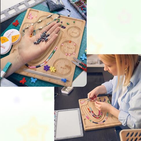 libfrnt Bead Design Board Set with Beading Mat and Tools, Jewelry Making Kit with Bead Scoop, Needles, Strings and Organizer Tray for Bracelet and Necklace DIY Crafts in Kuwait