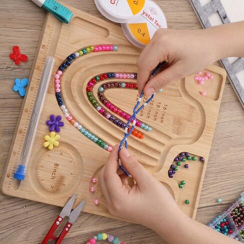 libfrnt Bead Design Board Set with Beading Mat and Tools, Jewelry Making Kit with Bead Scoop, Needles, Strings and Organizer Tray for Bracelet and Necklace DIY Crafts in Kuwait