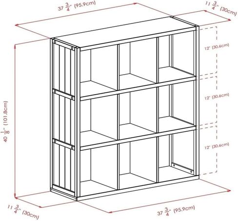 رف تخزين خشبي تيموثي 7 قطع 3 × 3 مع 6 سلال منسوجة قابلة للطي، أسود وشوكولاتة - منظم وحدات لغرفة المعيشة أو غرفة النوم أو المكتب المنزلي in Kuwait