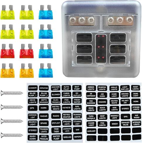 YoRise 12V 6 Way Fuse Block، لوحة منصهرات ATO/ATC مقاومة للماء مع مؤشر تحذير LED وغطاء مقاوم للرطوبة، حامل صندوق صمامات دائرة السيارات للسيارة 24 فولت، البحرية، RV، الشاحنة، عربة الجولف (أسود) in Kuwait