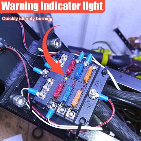 YoRise 12V 6 Way Fuse Block، لوحة منصهرات ATO/ATC مقاومة للماء مع مؤشر تحذير LED وغطاء مقاوم للرطوبة، حامل صندوق صمامات دائرة السيارات للسيارة 24 فولت، البحرية، RV، الشاحنة، عربة الجولف (أسود) in Kuwait