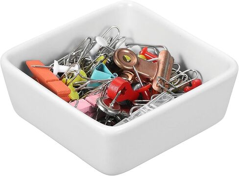 PATIKIL Square Paper Clip Holders, Ceramic Bowl Dish Clip Dispenser Organizer Desk Organizer Accessories for Office Desktop Decor Bobby Pin Binder Paper Clamp, Cream Yellow in Kuwait