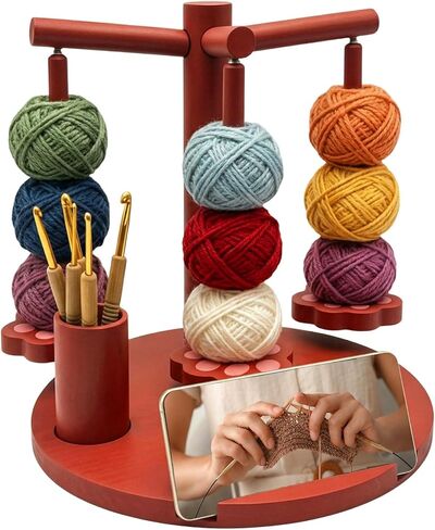 Wooden Yarn Holder for Crocheting & Knitting Upgraded Magnetic Rotating Yarn Spinner with 2 Spindles & Phone Stand Crochet Accessories Crochet Gift for Crocheting Knitting Lovers Crocheters in Kuwait