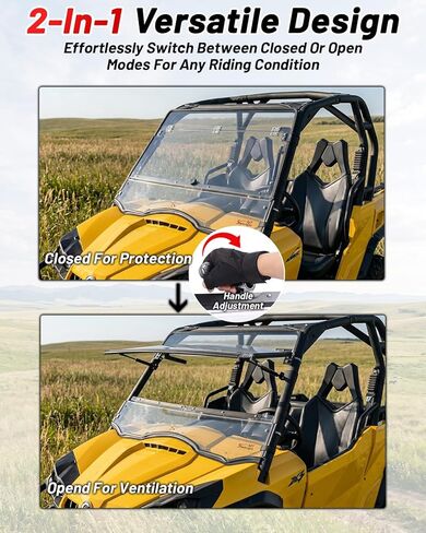 StarknightMT Flip Scratch Resistant Windshield Compatible with 2011-2020 Can-Am Commander 800 1000 / Max, 2-in-1 Folding Front Windshield with All-Around Sealing Gasket, Hard Coated in Kuwait