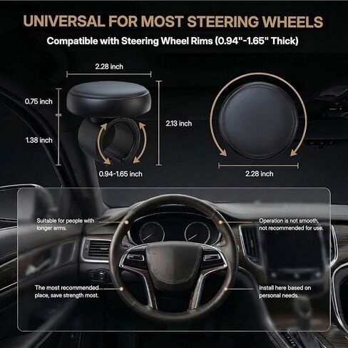Steering Wheel Knob Spinner – 360 Degrees Rotating Suicide Knobs Silicone Surface with Smooth Metal Bearings, No Tool Required for Car, SUV, Truck, Semi, Tractor, Mowers, Boat in Kuwait