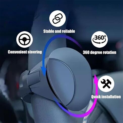 Car Steering Wheel Booster, Anti-Slip Silicone Handle Steering Wheel Spinner, 360° Rotation One-Hand Steering Assist Driving Ball, Universal Interior Portable Accessory for Car (Black) in Kuwait
