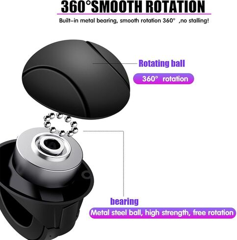 Car Steering Wheel Booster, Anti-Slip Silicone Handle Steering Wheel Spinner, 360° Rotation One-Hand Steering Assist Driving Ball, Universal Interior Portable Accessory for Car (Black) in Kuwait