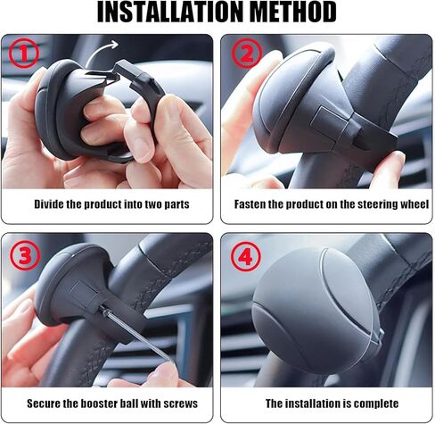 Car Steering Wheel Booster, Anti-Slip Silicone Handle Steering Wheel Spinner, 360° Rotation One-Hand Steering Assist Driving Ball, Universal Interior Portable Accessory for Car (Black) in Kuwait