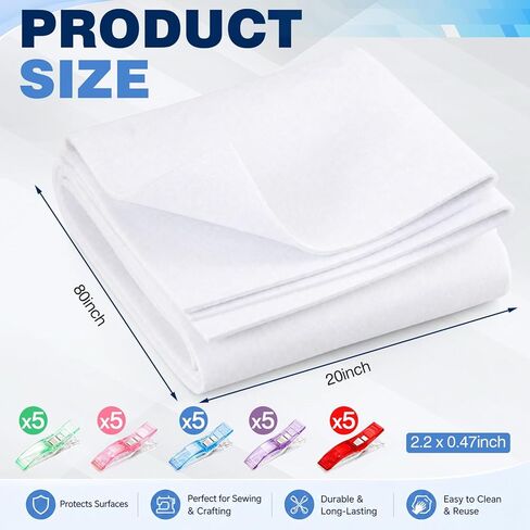 Luinabio 1 Roll 20 x 80 Inch Soft and Stable Fabric Stiffener for Crafts with 20 Sewing Clips, Thick Heavy Craft Interfacing for Sewing, White Dense Interfacing for DIY Tote Bags, Table Runners in Kuwait
