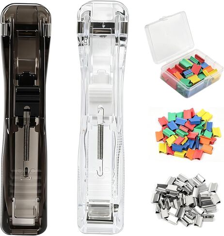 Reusable Portable Paper Clam Clip Dispenser, 2 Pcs Handheld Clipper 40 Sheet Capacity, 100 Metal Refill Clips (50 Silver,50 Color), Mini Paper Clip Tool for Office School Home Documents (Black,White) in Saudi Arabia