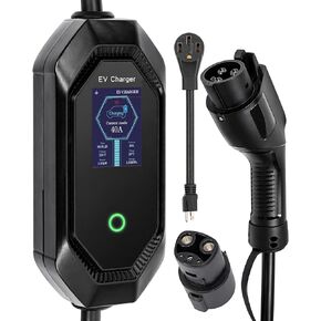شاحن EV من المستوى 2 من GROWNEER لـ J1772/Tesla، شاحن EV سريع 40A/9.6kW، 120-240V NEMA 14-50P، تيار قابل للتعديل وتأخير توقيت لـ J1772 BEVs/PHEVs، كابل 25FT، مع محول Tesla NACS in Kuwait