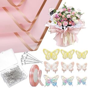 XEUZK Bouquet Wrapping Paper Kits, 20 Sheets (Pink Gold Trim) in Saudi Arabia