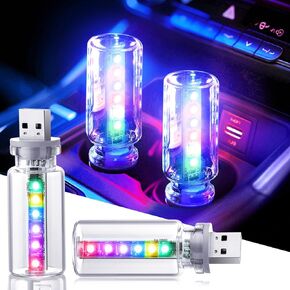 2PCS 13 in 1 USB Car Light, Plug in USB Interior Car Lights, Touch Control Mini Glass Bottle Night Lamp with 13 Modes & 7 Colors, Mini LED Bulb Night Light Ambient Lighting for Auto Bedroom Decoration in Saudi Arabia