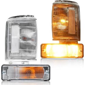 HECASA 4PCS Front Corner Lights + Turn Signal Lights Compatible with 1984-1986 Toyota Pickup, Corner Lamps Turn Signal Lamps Assembly Clear Lens Silvery Bezel LH & RH in Kuwait