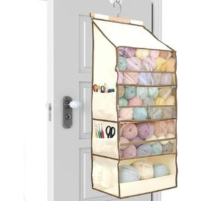 Yarn Storage Organizer with Clear Compartments – Large Capacity Hanging Yarn Storage Bag for Crochet & Knitting Supplies, Features 4 Zipper Pockets & 3 Side Needle Holders for Crafters in Saudi Arabia