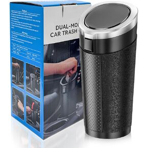 Car Trash Can Bin with Lid, Cup Holder Garbage Container Leakproof Vehicle Door Trash Bin, Mini Portable Dustbin Multipurpose Organizer for Auto Side Door Home Office (Black) in Kuwait