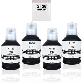 عبوات حبر أسود GI-26 GI26 لزجاجات إعادة تعبئة الحبر Canon 26 GI26 GI-26 لزجاجات حبر Canon MAXIFY GX7021 GX6021 GX7020 GX6020 GX4020 GX5020 GX3020 GX6120 Megatank (4 زجاجات 170 مل) in Kuwait