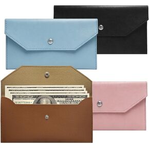 4 Pack Cash Envelope Leather Wallet, PU Money Purse for Cash Budgeting, Reusable Snap Closure Money Organizer Pouch Receipt Wallet for Women Men (4 Pcs（1）) in Kuwait