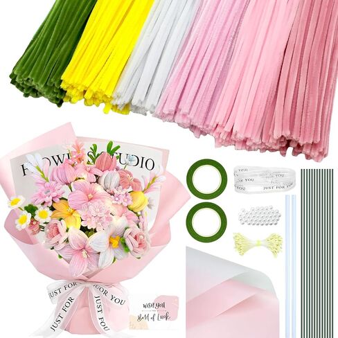 CH HAICHENG 580 Pcs Pipe Cleaner Craft, Pipe Cleaners Flower Kit, 10 Colors Chenille Stems for DIY Flower Making Kit with Instruction, Art and Craft Supplies in Kuwait