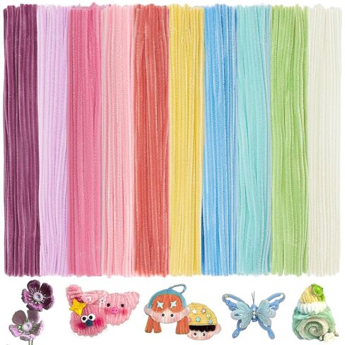 500Pcs Pastel Pipe Cleaners Craft Bulk, 12'' Long 0.3'' Thick Fluffy Chenille Stems Fuzzy Sticks Flowers Set for DIY Art Creative Crafts Party Decorations (10 Macaron Colors) in Kuwait