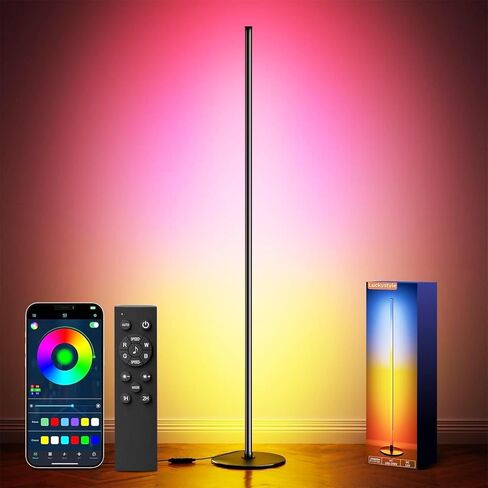 مصباح أرضية زاوية Luckystyle ذكي RGB+IC، مصباح أرضي حديث طويل LED ساطع مع تطبيق وجهاز تحكم عن بعد، مصابيح قائمة متغيرة الألوان للإضاءة المحيطة مع وضع الموسيقى والتوقيت لغرفة المعيشة وغرفة النوم والحفلات in Kuwait