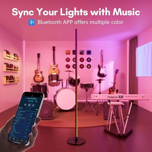 مصباح أرضية زاوية Luckystyle ذكي RGB+IC، مصباح أرضي حديث طويل LED ساطع مع تطبيق وجهاز تحكم عن بعد، مصابيح قائمة متغيرة الألوان للإضاءة المحيطة مع وضع الموسيقى والتوقيت لغرفة المعيشة وغرفة النوم والحفلات in Kuwait