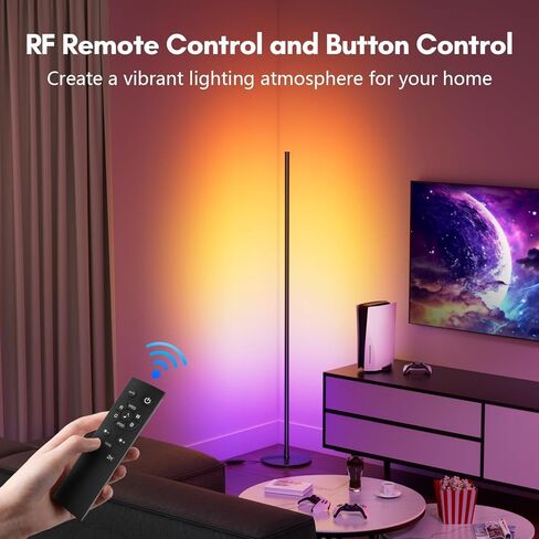 مصباح أرضية زاوية Luckystyle ذكي RGB+IC، مصباح أرضي حديث طويل LED ساطع مع تطبيق وجهاز تحكم عن بعد، مصابيح قائمة متغيرة الألوان للإضاءة المحيطة مع وضع الموسيقى والتوقيت لغرفة المعيشة وغرفة النوم والحفلات in Kuwait