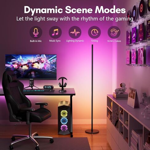 مصباح أرضية زاوية Luckystyle ذكي RGB+IC، مصباح أرضي حديث طويل LED ساطع مع تطبيق وجهاز تحكم عن بعد، مصابيح قائمة متغيرة الألوان للإضاءة المحيطة مع وضع الموسيقى والتوقيت لغرفة المعيشة وغرفة النوم والحفلات in Kuwait