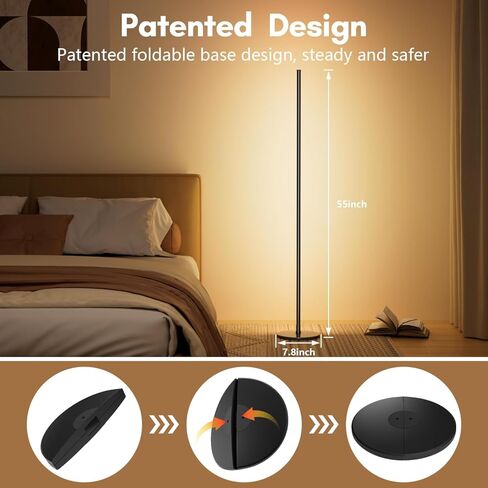 مصباح أرضية زاوية Luckystyle ذكي RGB+IC، مصباح أرضي حديث طويل LED ساطع مع تطبيق وجهاز تحكم عن بعد، مصابيح قائمة متغيرة الألوان للإضاءة المحيطة مع وضع الموسيقى والتوقيت لغرفة المعيشة وغرفة النوم والحفلات in Kuwait
