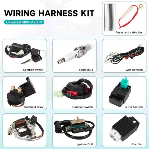 Complete Electrics Wiring Harness Kit for 4 Stroke ATV KLX (50cc 70cc 110cc 125cc) Quad Dirt Bike Go Kart taotao Stator Coil CDI Solenoid Spark Plug in Kuwait