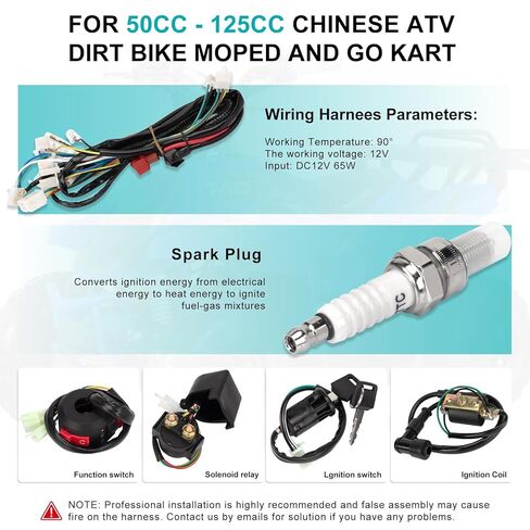 Complete Electrics Wiring Harness Kit for 4 Stroke ATV KLX (50cc 70cc 110cc 125cc) Quad Dirt Bike Go Kart taotao Stator Coil CDI Solenoid Spark Plug in Kuwait
