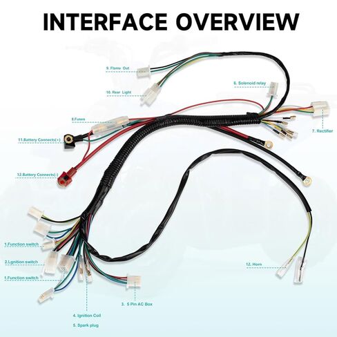 Complete Electrics Wiring Harness Kit for 4 Stroke ATV KLX (50cc 70cc 110cc 125cc) Quad Dirt Bike Go Kart taotao Stator Coil CDI Solenoid Spark Plug in Kuwait