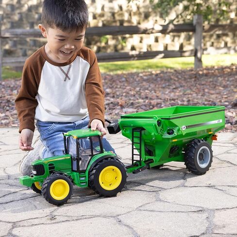 Tomy Big Farm John Deere 7430 Tractor w/J&M Grain Cart, 1:16 Scale, Lights & Sounds, Pivoting Auger, Opening Chute, Durable Indoor/Outdoor Toy, Ages 3+ in Kuwait