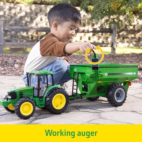 Tomy Big Farm John Deere 7430 Tractor w/J&M Grain Cart, 1:16 Scale, Lights & Sounds, Pivoting Auger, Opening Chute, Durable Indoor/Outdoor Toy, Ages 3+ in Kuwait