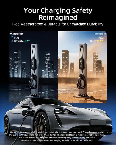 16A Portable Level 1&2 EV Charger-ETL Certified,110V-240V Car Charger with 25FT Charging Cable, NEMA 6-20 Plug & NEMA 5-15 Adapter EV Charging Station, Backup EV Chargers for All SAE EVSE J1772 Cars in Kuwait