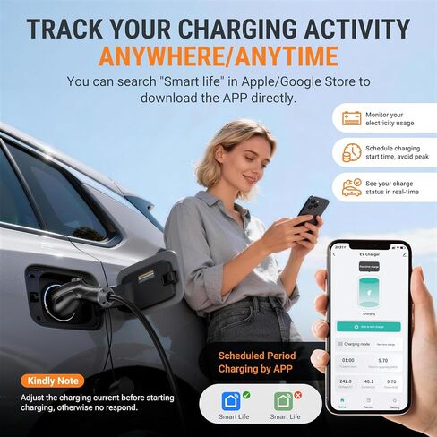 شاحن AIMILER المستوى 2 EV، 48A/11.5kW، محطات شحن المركبات الكهربائية المعتمدة من ETL للمنزل المستوى 2، كابل طويل 25 قدمًا مع قابس 240 فولت Nema 14-50p، يدعم التحكم في التطبيق WiFi (2.4 جرام) أو التوصيل والتشغيل in Kuwait