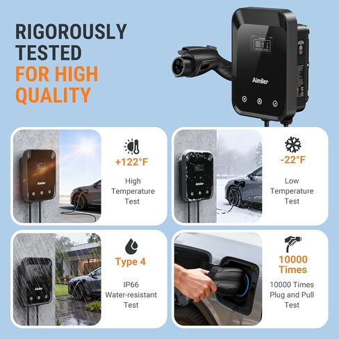 شاحن AIMILER المستوى 2 EV، 48A/11.5kW، محطات شحن المركبات الكهربائية المعتمدة من ETL للمنزل المستوى 2، كابل طويل 25 قدمًا مع قابس 240 فولت Nema 14-50p، يدعم التحكم في التطبيق WiFi (2.4 جرام) أو التوصيل والتشغيل in Kuwait