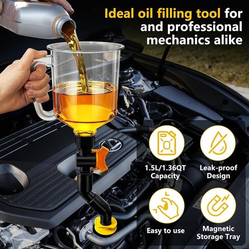 18 حزمة من مجموعة قمع زيت المحرك المقاومة للانسكاب، مجموعة قمع زيت السيارات 1.59QT/1.5L، 2 لوح منظم محول مغناطيسي 12 محول متوافق مع GM، Ford، BMW، Audi، Land Rover إلخ in Kuwait