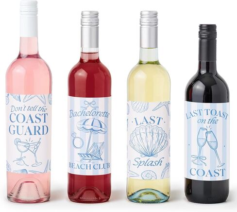 Big Dot of Happiness Last Toast on the Coast Wine Bottle Label Stickers, Coastal Bride Beach Bachelorette Party Decorations for Bridal Shower Favors - Set of 4 Stickers in Kuwait