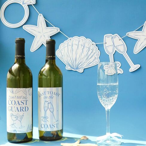 Big Dot of Happiness Last Toast on the Coast Wine Bottle Label Stickers, Coastal Bride Beach Bachelorette Party Decorations for Bridal Shower Favors - Set of 4 Stickers in Kuwait