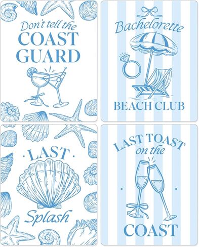 Big Dot of Happiness Last Toast on the Coast Wine Bottle Label Stickers, Coastal Bride Beach Bachelorette Party Decorations for Bridal Shower Favors - Set of 4 Stickers in Kuwait